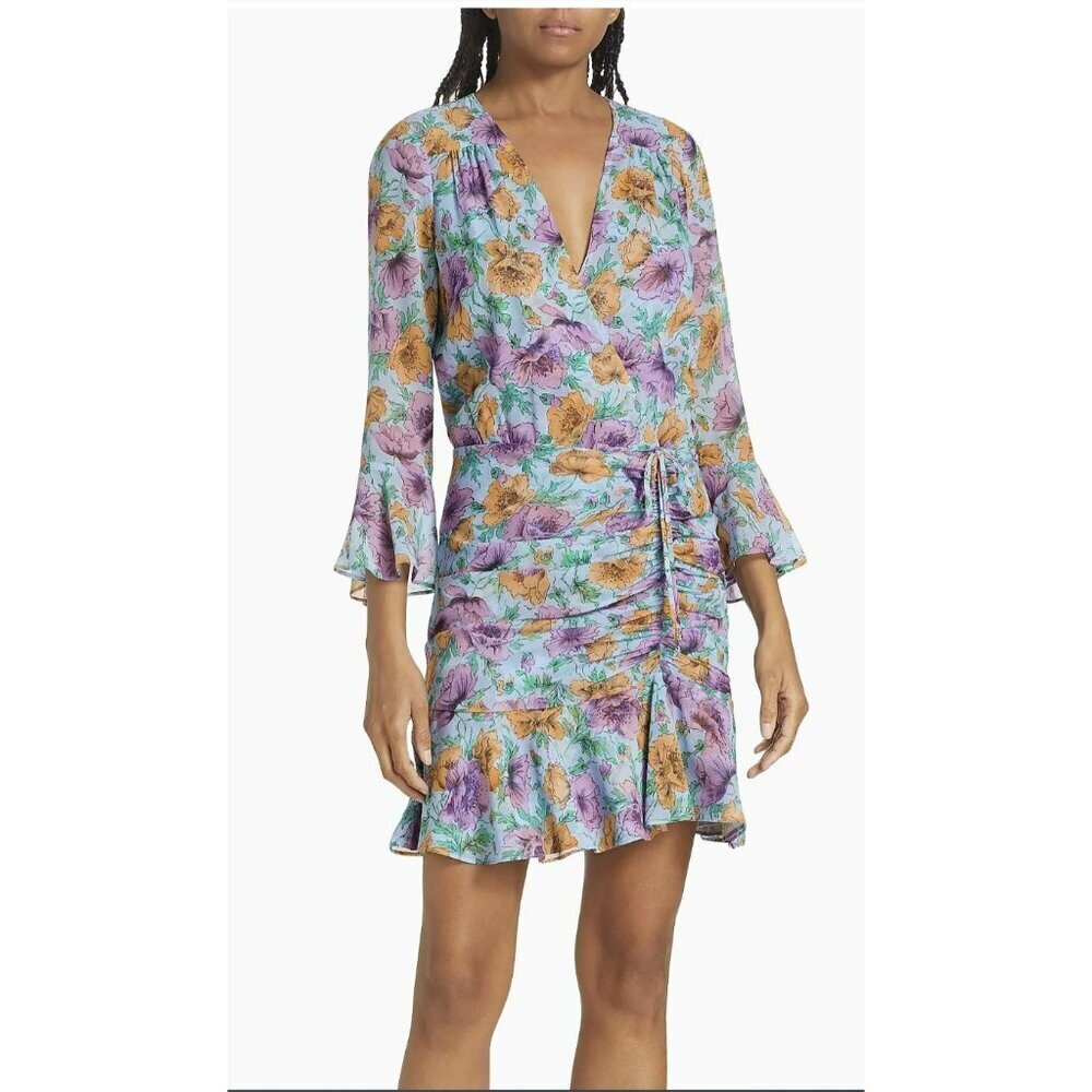 Veronica Beard $598 Silk Sean Floral Printed Ruched Mini Dress Sz 8 NEW